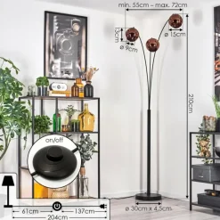 hofstein Ripoll Lampadaire Noir, 3 lumières