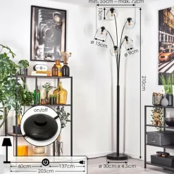 hofstein Ripoll Lampadaire Noir, 5 lumières