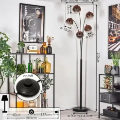 hofstein Ripoll Lampadaire Noir, 5 lumières