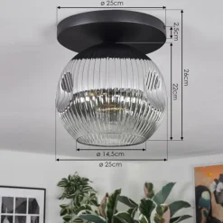 hofstein Ripoll Plafonnier, Boule lumineuse Chrome, Clair, Fumé, 1 lumière