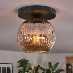 hofstein Ripoll Plafonnier, Boule lumineuse Chrome, Fumé, 1 lumière