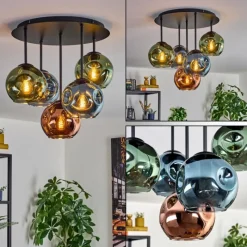 hofstein Ripoll Plafonnier, Boule lumineuse Bleu, Vert, Cuivré, 5 lumières