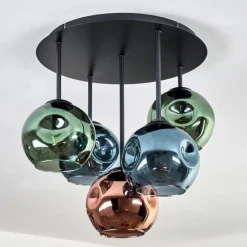 hofstein Ripoll Plafonnier, Boule lumineuse Bleu, Vert, Cuivré, 5 lumières
