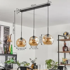 hofstein Ripoll Suspension Ambre, 3 lumières