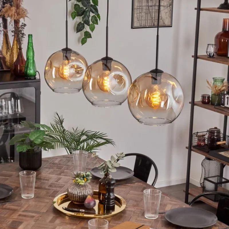 hofstein Ripoll Suspension Ambre, Clair, 3 lumières