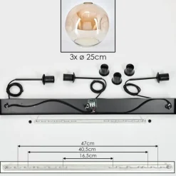 hofstein Ripoll Suspension Ambre, Clair, 3 lumières