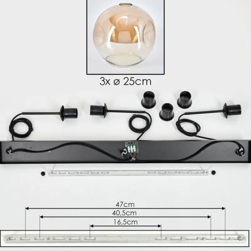 hofstein Ripoll Suspension Ambre, Clair, 3 lumières