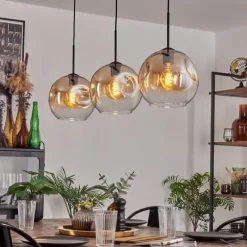 hofstein Ripoll Suspension Ambre, Clair, 3 lumières