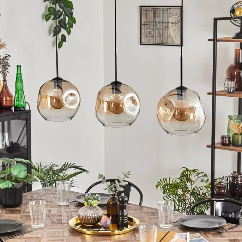 hofstein Ripoll Suspension Ambre, Clair, 3 lumières