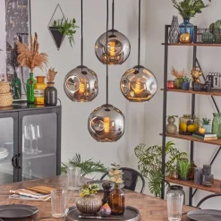 hofstein Ripoll Suspension, Boule lumineuse, Suspension Chrome, Fumé, 4 lumières