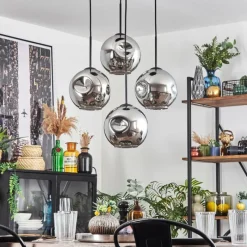 hofstein Ripoll Suspension, Boule lumineuse, Suspension Chrome, Fumé, 4 lumières