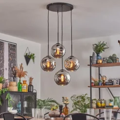 hofstein Ripoll Suspension, Boule lumineuse, Suspension Chrome, Fumé, 4 lumières