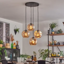 hofstein Ripoll Suspension, Boule lumineuse, Suspension Ambre, 4 lumières