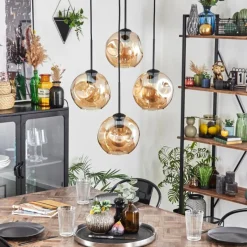 hofstein Ripoll Suspension, Boule lumineuse, Suspension Ambre, 4 lumières