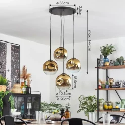 hofstein Ripoll Suspension, Boule lumineuse, Suspension Or, Clair, 4 lumières