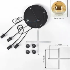 hofstein Ripoll Suspension, Boule lumineuse, Suspension Or, Clair, 4 lumières