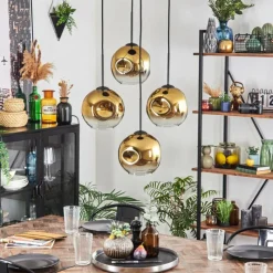 hofstein Ripoll Suspension, Boule lumineuse, Suspension Or, Clair, 4 lumières