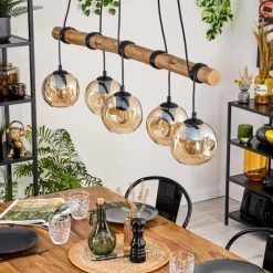 Style Boho-Chic-hofstein Ripoll Suspension, Boule lumineuse, Suspension Écru, Noir, 5 lumières