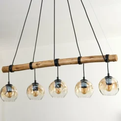 Style Boho-Chic-hofstein Ripoll Suspension, Boule lumineuse, Suspension Écru, Noir, 5 lumières