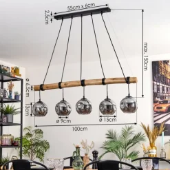 Suspension Verre Fumé-hofstein Ripoll Suspension, Boule lumineuse, Suspension Fumé, 5 lumières