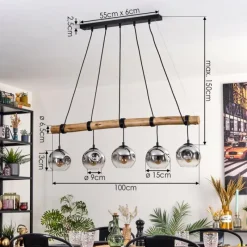 hofstein Ripoll Suspension, Boule lumineuse, Suspension Chrome, Fumé, 5 lumières