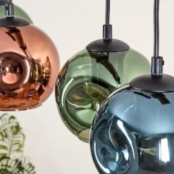 hofstein Ripoll Suspension, Boule lumineuse, Suspension Bleu, Vert, Cuivré, 5 lumières