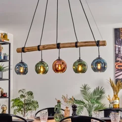 hofstein Ripoll Suspension, Boule lumineuse, Suspension Bleu, Vert, Cuivré, 5 lumières