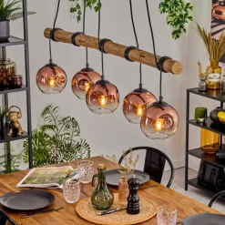 hofstein Ripoll Suspension, Boule lumineuse, Suspension Écru, Noir, 5 lumières