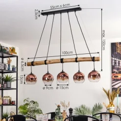 hofstein Ripoll Suspension, Boule lumineuse, Suspension Écru, Noir, 5 lumières