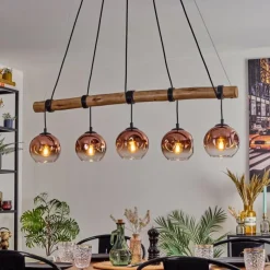 hofstein Ripoll Suspension, Boule lumineuse, Suspension Écru, Noir, 5 lumières