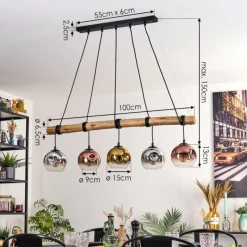 Lampes Dorées-hofstein Ripoll Suspension, Boule lumineuse, Suspension Écru, Noir, 5 lumières