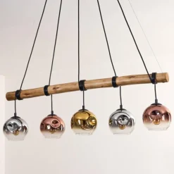 Lampes Dorées-hofstein Ripoll Suspension, Boule lumineuse, Suspension Écru, Noir, 5 lumières
