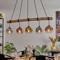 Lampes Dorées-hofstein Ripoll Suspension, Boule lumineuse, Suspension Écru, Noir, 5 lumières