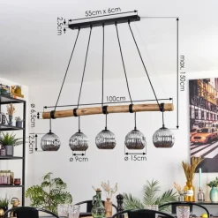 hofstein Ripoll Suspension, Boule lumineuse, Suspension Écru, Noir, 5 lumières