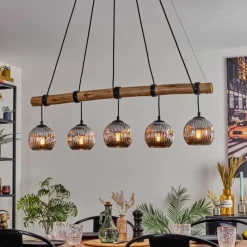 hofstein Ripoll Suspension, Boule lumineuse, Suspension Écru, Noir, 5 lumières