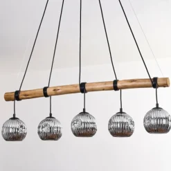 hofstein Ripoll Suspension, Boule lumineuse, Suspension Écru, Noir, 5 lumières