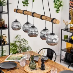 hofstein Ripoll Suspension, Boule lumineuse, Suspension Écru, Noir, 5 lumières