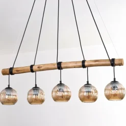 hofstein Ripoll Suspension, Boule lumineuse, Suspension Écru, Noir, 5 lumières