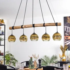 Lampes Dorées-hofstein Ripoll Suspension, Boule lumineuse, Suspension Écru, Noir, 5 lumières