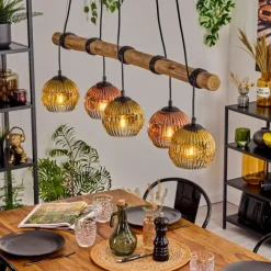 Lampes Dorées-hofstein Ripoll Suspension, Boule lumineuse, Suspension Écru, Noir, 5 lumières