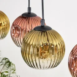 Lampes Dorées-hofstein Ripoll Suspension, Boule lumineuse, Suspension Écru, Noir, 5 lumières