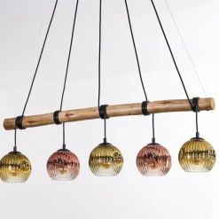 Lampes Dorées-hofstein Ripoll Suspension, Boule lumineuse, Suspension Écru, Noir, 5 lumières
