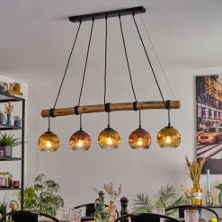 Lampes Dorées-hofstein Ripoll Suspension, Boule lumineuse, Suspension Écru, Noir, 5 lumières