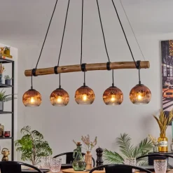 hofstein Ripoll Suspension, Boule lumineuse, Suspension Écru, Noir, 5 lumières