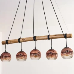 hofstein Ripoll Suspension, Boule lumineuse, Suspension Écru, Noir, 5 lumières