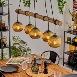 Lampes Dorées-hofstein Ripoll Suspension, Boule lumineuse, Suspension Écru, Noir, 5 lumières