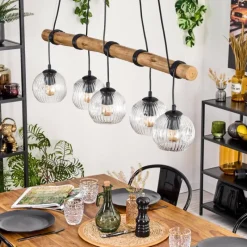 hofstein Ripoll Suspension, Boule lumineuse, Suspension Écru, Noir, 5 lumières