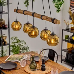 Lampes Dorées-hofstein Ripoll Suspension, Boule lumineuse, Suspension Écru, Noir, 5 lumières