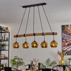 Lampes Dorées-hofstein Ripoll Suspension, Boule lumineuse, Suspension Écru, Noir, 5 lumières