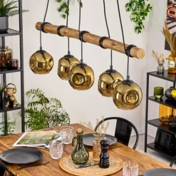 Lampes Dorées-hofstein Ripoll Suspension, Boule lumineuse, Suspension Écru, Noir, 5 lumières